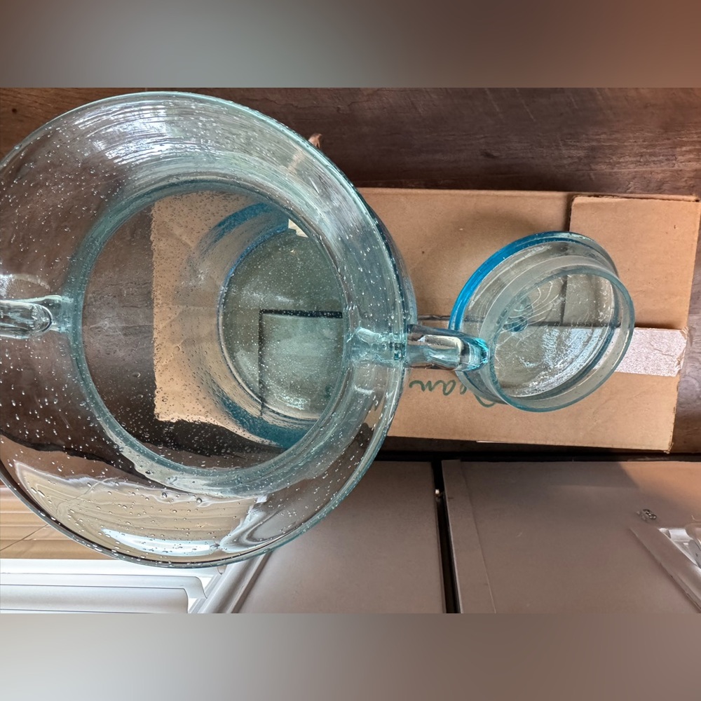 Aqua Blue Bubble Glass Beverage Dispenser with Spigot - Picture 3 of 11